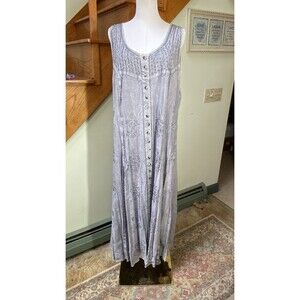 Holy Clothing Gray Maxi Tank Dress Sz 3X Renaissance Bohemian Embroidered